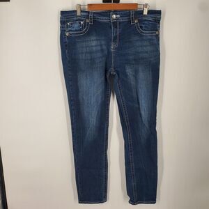 Rebel Soul Jeans Womens Size 15 Blue Skinny Mid Rise Stretch Embellished Pocket